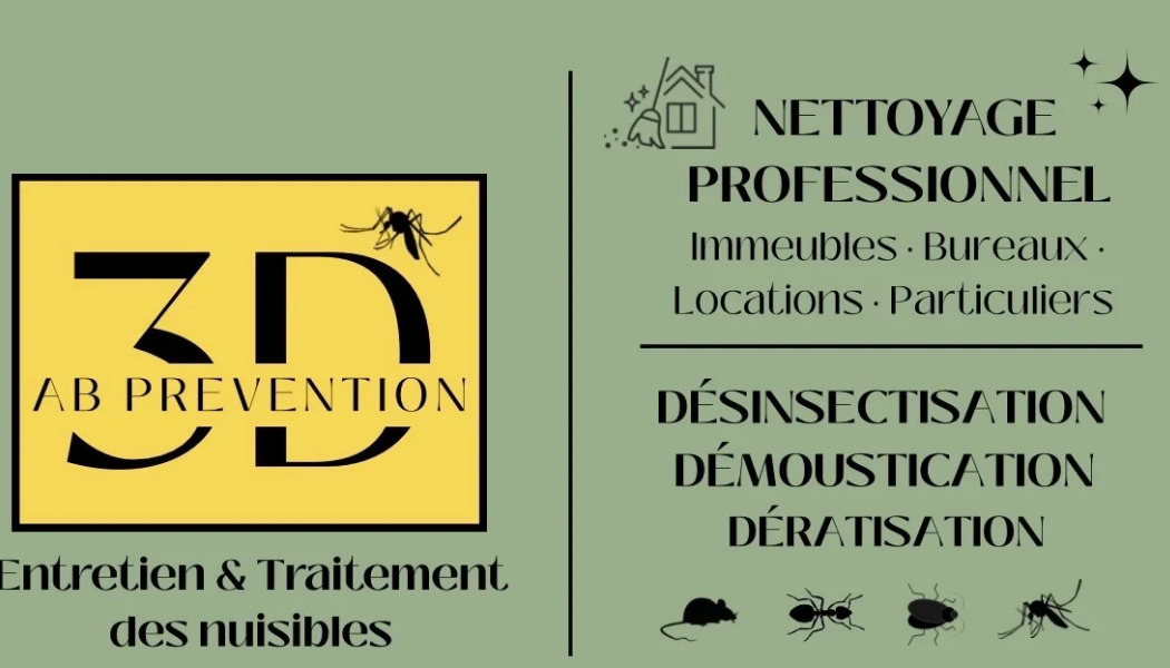 AB Prévention 3D — entretien et traitement des nuisibles : nettoyage professionnel d'immeubles, bureaux, locations et particuliers ; désinsectisation, démoustication, dératisation